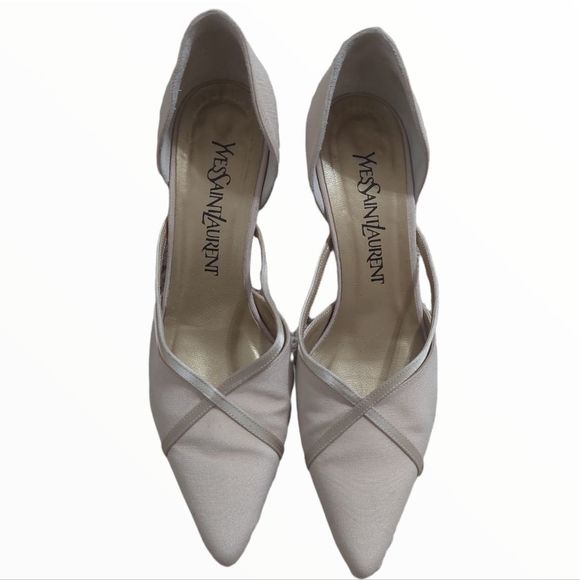 YVES Saint Laurent Satin Champagne Kitten Heels Wedding - Picture 3 of 14